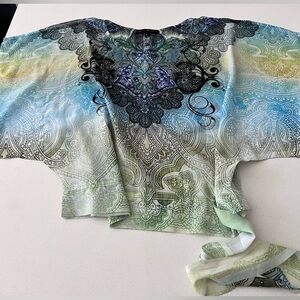 HeartSoul Shear Multicolor Blouse Peek A Boo Butterfly‎ Sleeves Womens Large